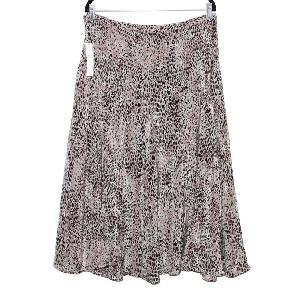Kate Hill 100% Silk Leopard Midi Skirt Size 14 NWT